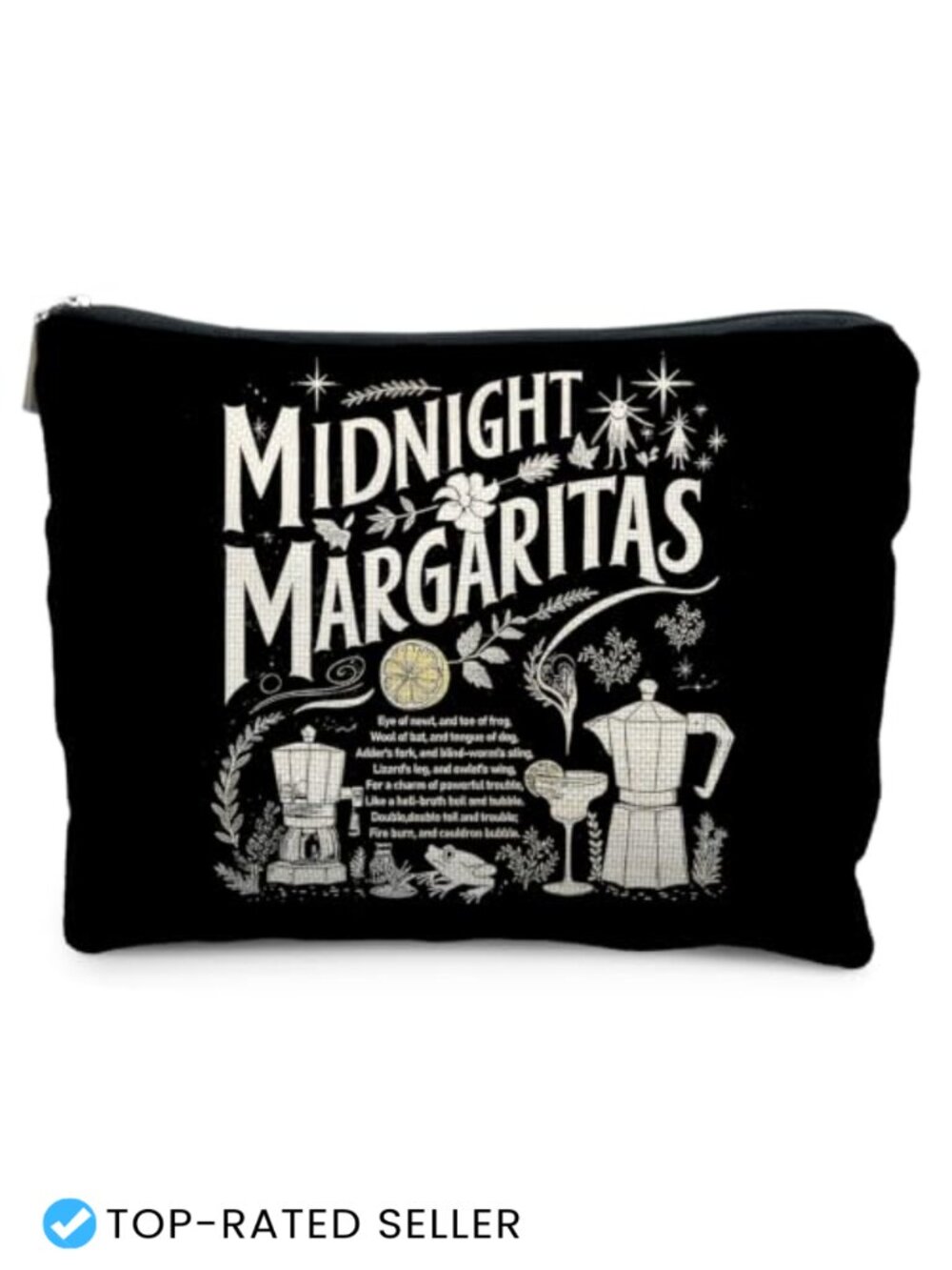 Witchy Halloween Margarita Makeup Bag Linen Cosmetic Travel Pouch